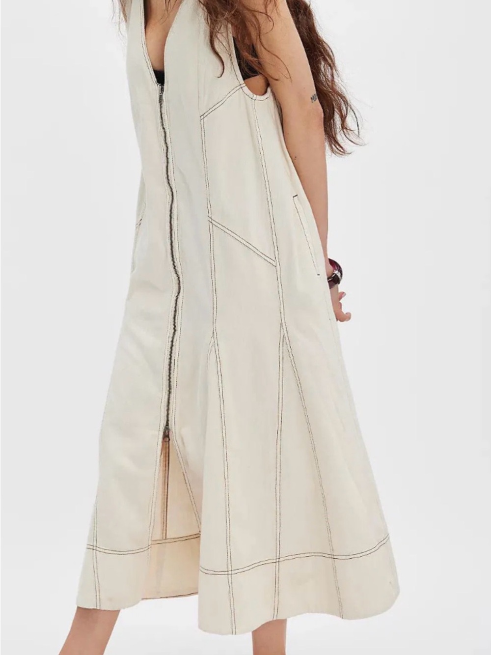 Free People Santino Denim Zip Front Midi Dress in Ecru Medium Minimalist size s